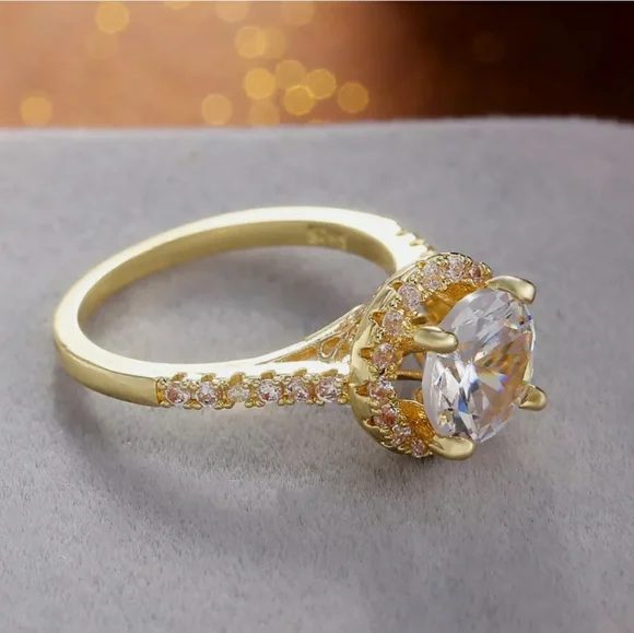 3CT Round 14K Yellow Gold Plated Halo Engagement Ring. - Picture 4 of 8